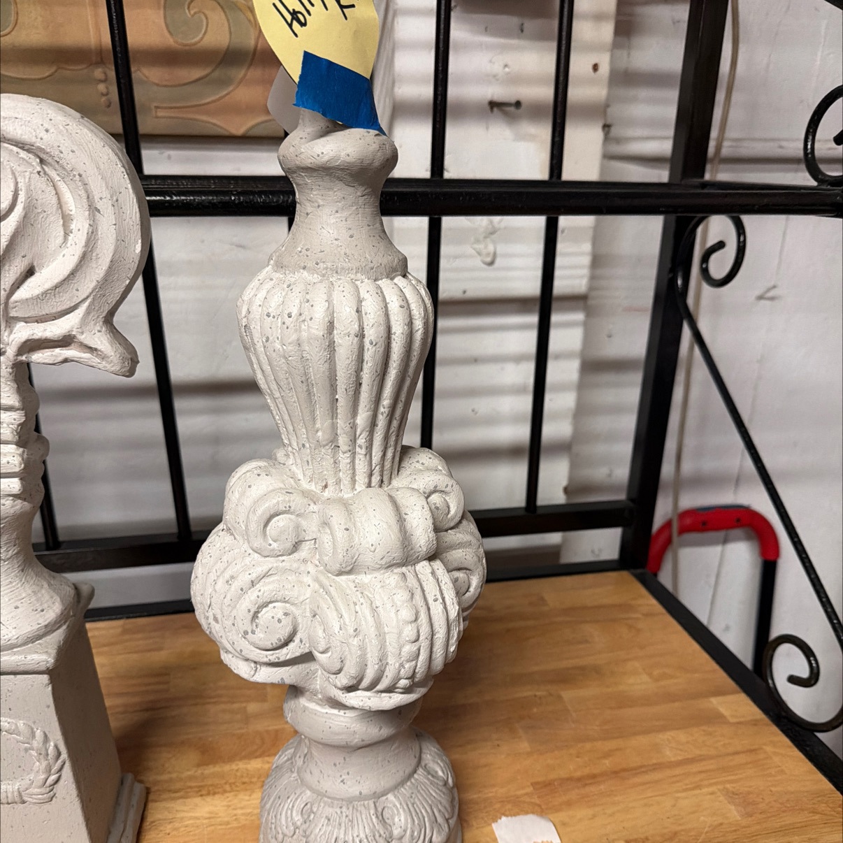 Large White Baroque-Style Decorative Architectural Finial with Acanthus Scroll Detail