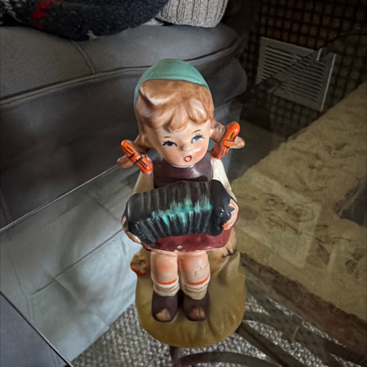 Vintage Hand-Painted Ceramic Girl Playing Accordion Figurine Hummel Style 1950s-60s