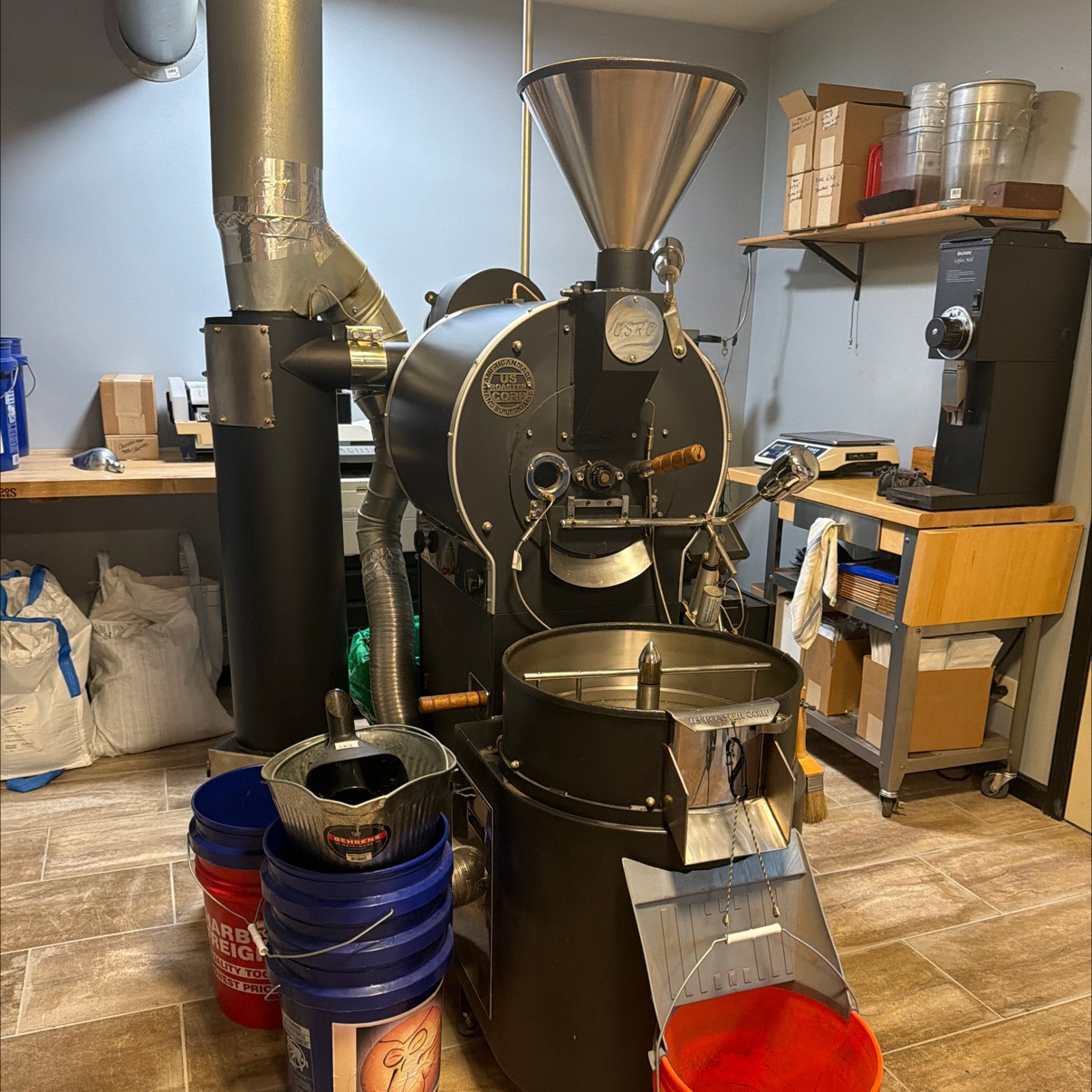 US Roaster Corp (USRC) Commercial Drum Coffee Roaster with Cooling Tray and Exhaust System