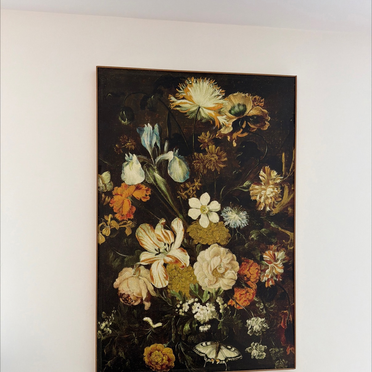 Large Dutch Golden Age Style Floral Still Life Canvas Print in Wood Floater Frame